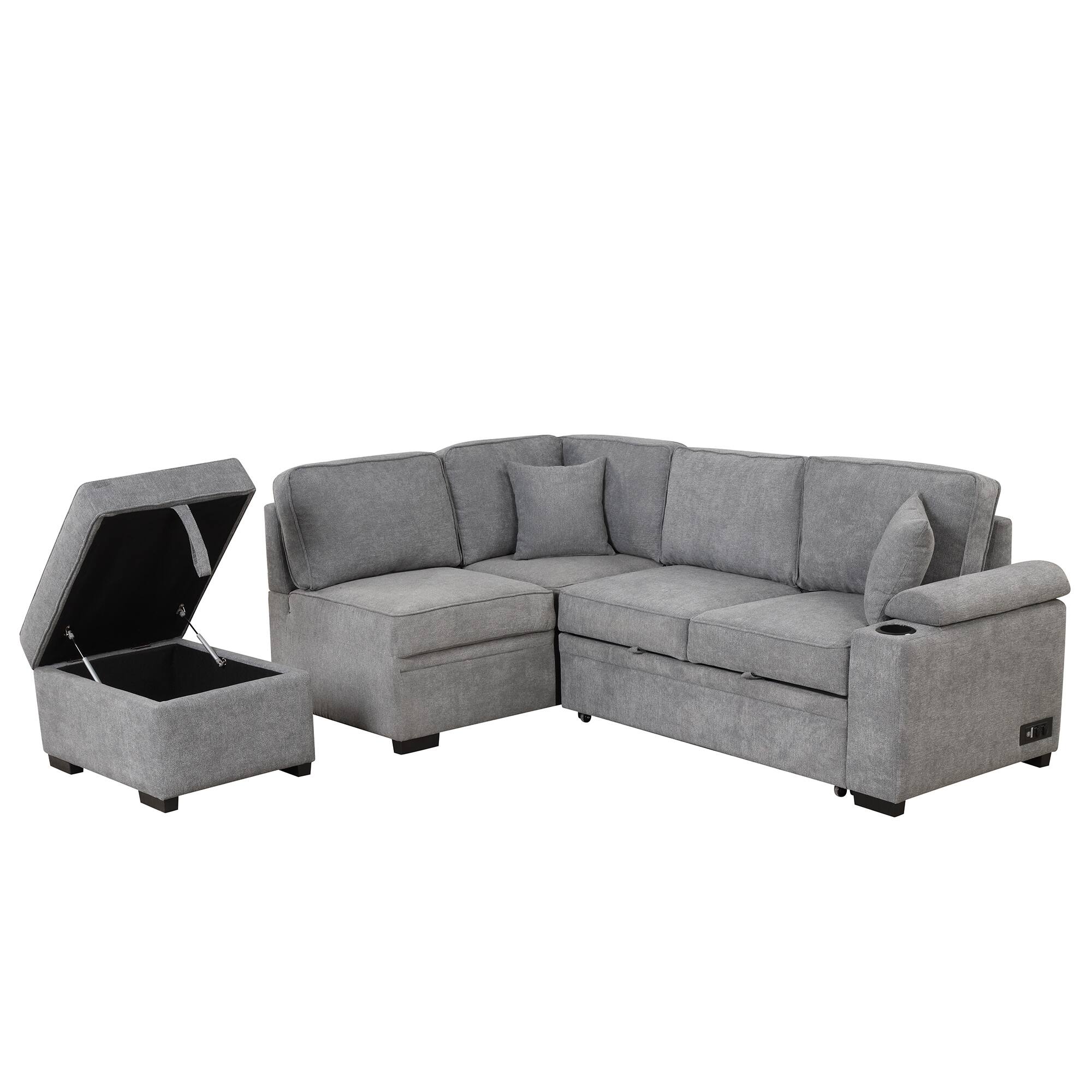 Velvet Sofa with Pull Out Sofa Bed, Lshape Sleeper Couch Bed w