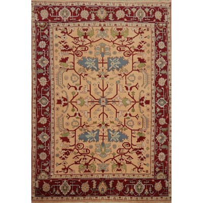 Hand Knotted Oriental 100% Wool Carpet Transitional All-Over Peach Oushak Area Rug - 9' 11'' X 7' 9''