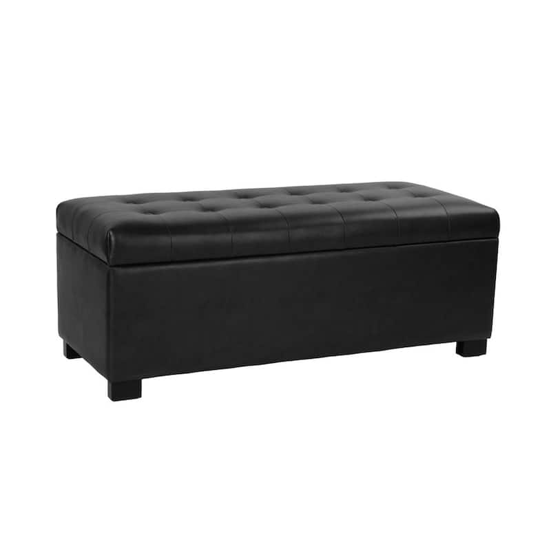Porch & Den Camero Tufted Storage Bench - Black Faux Leather