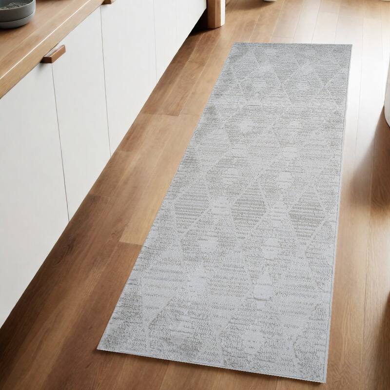 Bipu Distressed Geometric Stain Resistant Woven Durable Area Rug By HomeRoots - 2' X 8' - 2' X 8' - Gray - Rectangle