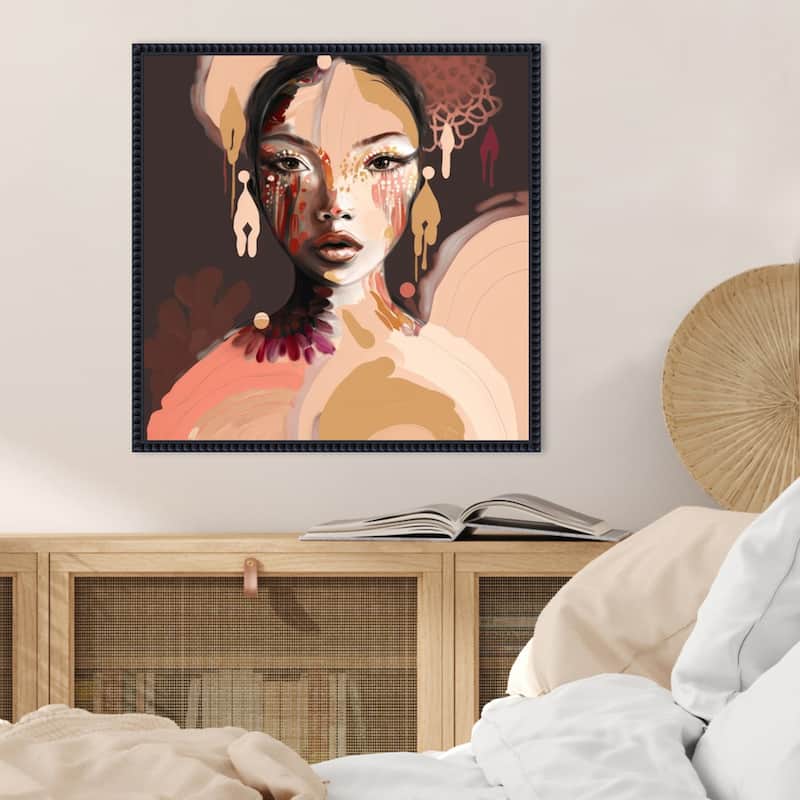 Nara by Bella Eve Framed Canvas Wall Art Print - Sylvie Beaded Black