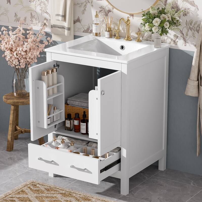 Roomfitters 24" Bathroom Vanity with Undermount Basin, 2 Doors, 1 Drawer, Double-Layer Shelf and Soft-Close Design