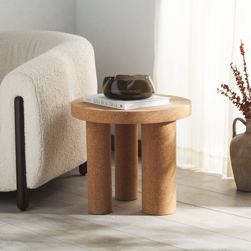 SAFAVIEH Couture Gilligan Cork 3 Leg Accent Table - 20"W x 20"D x 18"H - Cork