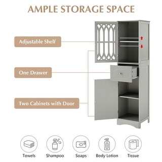 Gray Tall Bathroom Cabinet with Drawer & Acrylic Door, Adjustable Shelf
