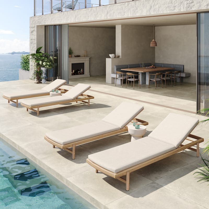 Christopher Knight Home - Emilio Outdoor Comfort Mallorca Acacia Wood Chaise Lounge Set with Cushions
