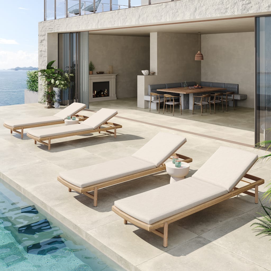 Christopher Knight Home - Emilio Outdoor Comfort Mallorca Acacia Wood Chaise Lounge Set with Cushions