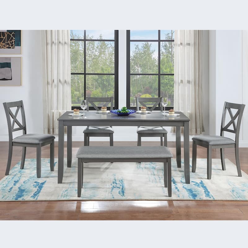 GDFStudio - Brookline 6-Piece Transitional Rectangular Wooden Dining Table Set with 4 Upholstered Chairs & 1 Bench