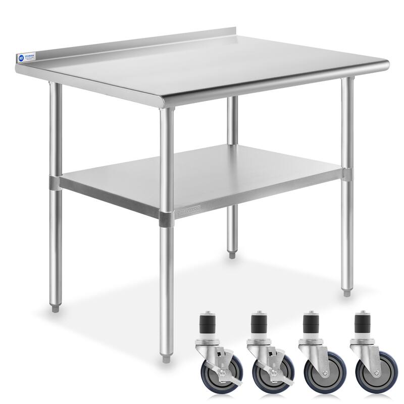 36 x 24in NSF Stainless Steel Prep Table with 4 Casters - Silver