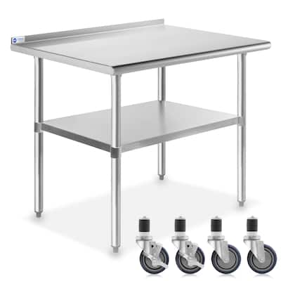 36 x 24in NSF Stainless Steel Prep Table with 4 Casters
