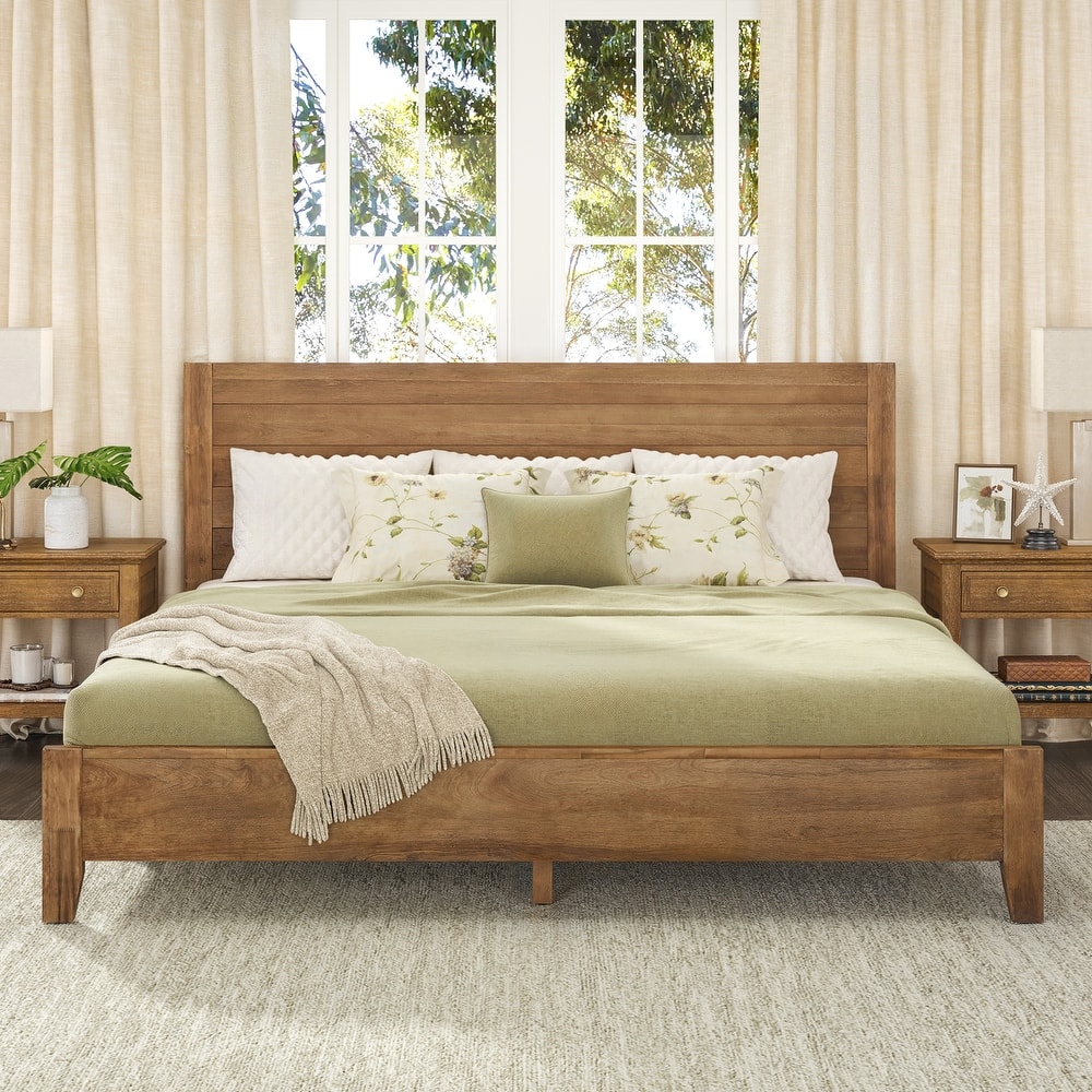 Modern Full/Queen/King Size Solid Wood Platform Bed with Headboard
