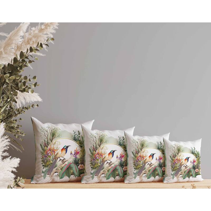 Winged Flora Fusion Faux Suede Reversible Throw Pillow White and Multi