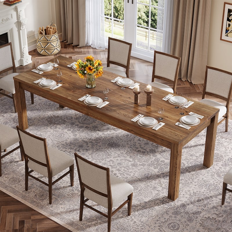 Large Dining Table for 6 8 10, 78.7" Solid Wood Rustic Kitchen Table