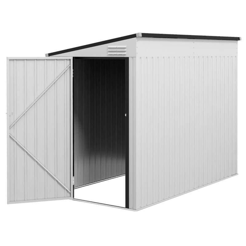 Galvanized Metal Garden Shed Outdoor Storage Lockable Door - 51.2" W x 92.5" D x 64.6" - 72.8" H