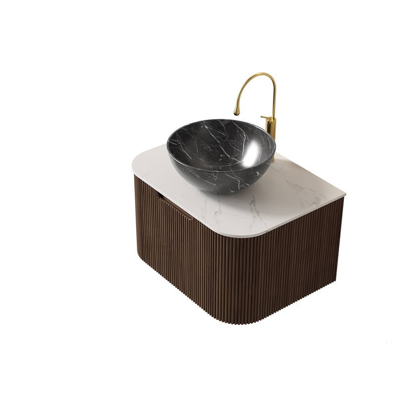 Wall Mounted Striped Bathroom Storage Cabinet with Sink and Drawers