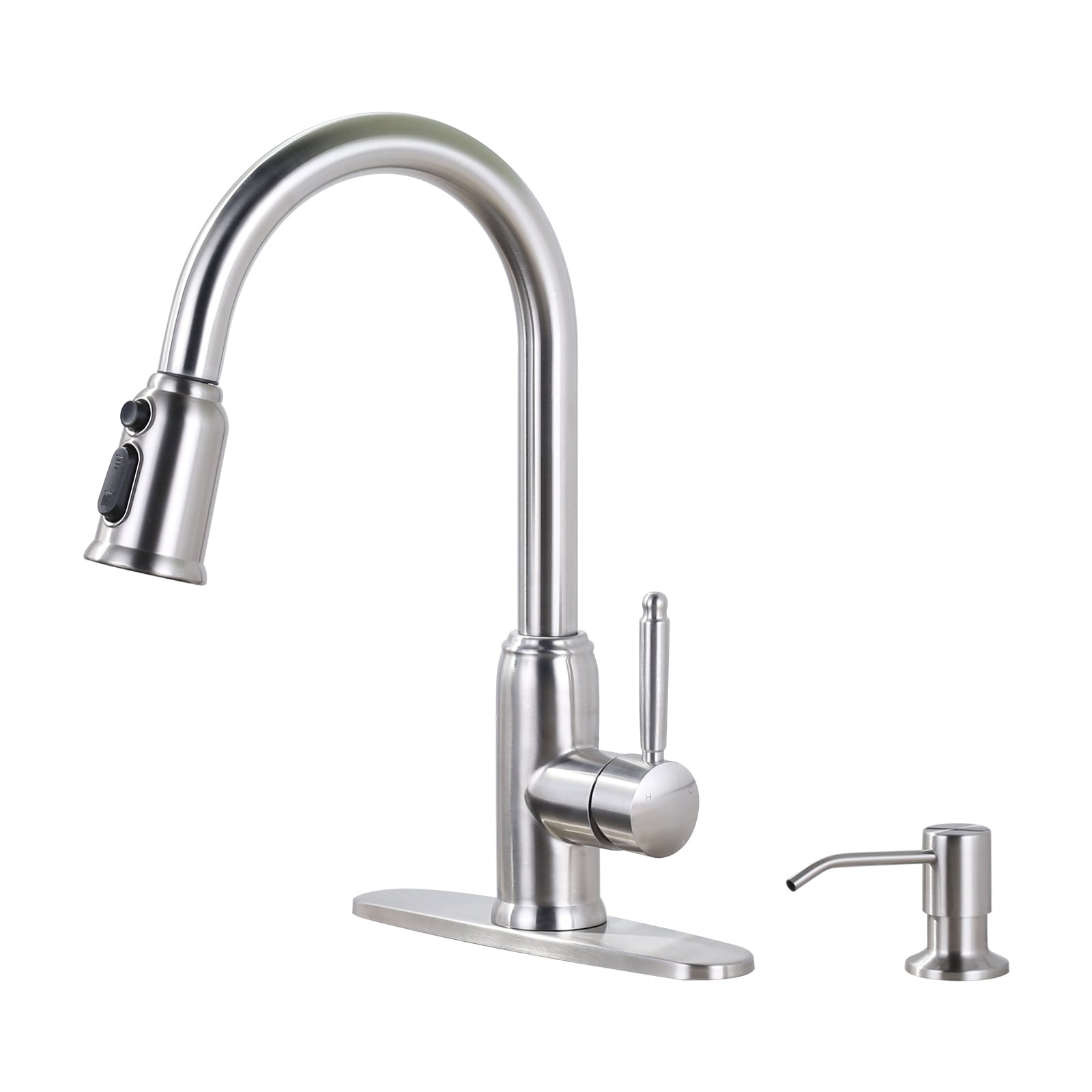 WOWOW Single Handle Pull Down Sprayer Kitchen Faucet with Soap Dispenser