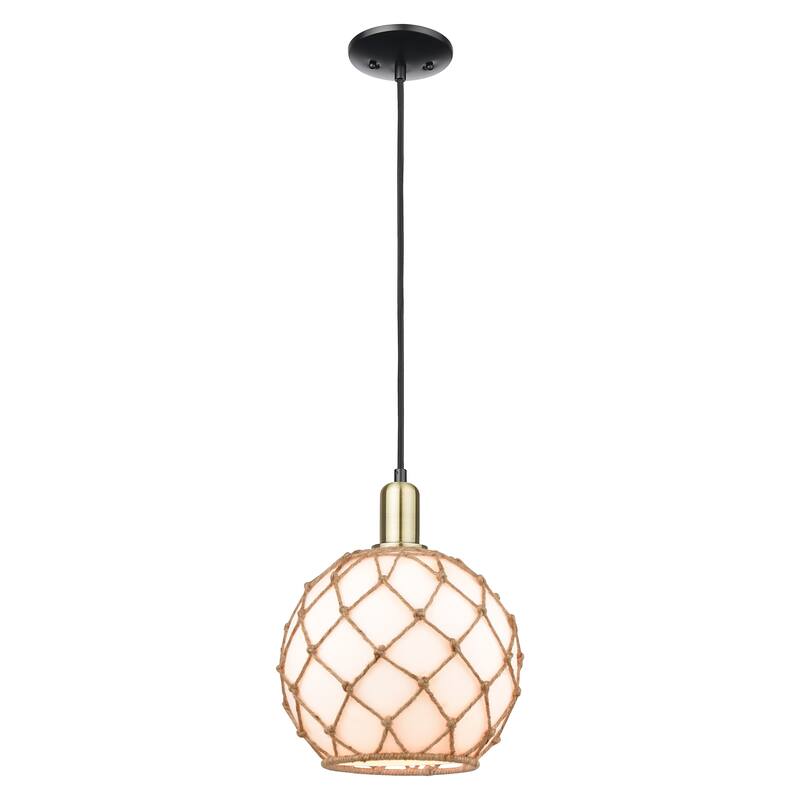 Innovations Lighting Endless Possibilities Arcadia - Farmhouse Rope - 1 Light 10" Cord Hung Mini Pendant - White Glass with Brown Rope/Black Antique Brass