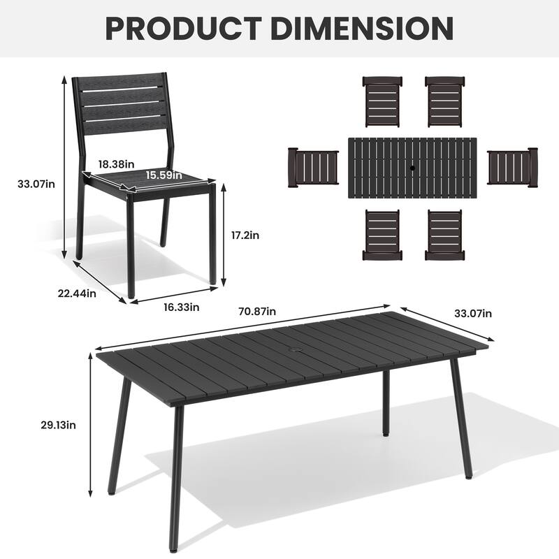 7-Piece Outdoor Dining Set Aluminum Dining table with Stackable Chairs