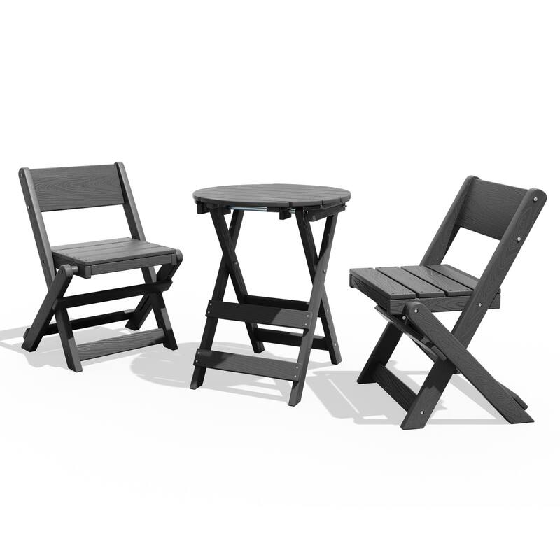 3-Piece Outdoor HDPE Bistro Set, Waterproof, Weather-Resistant & Foldable - Charcoal