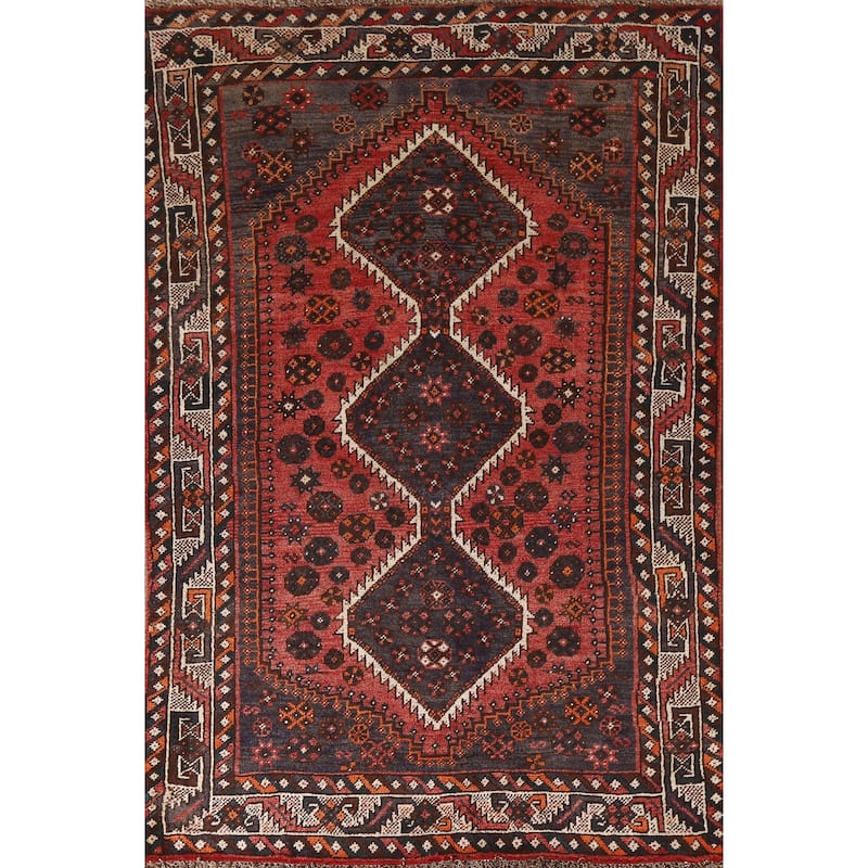 Qashqai Persian Vintage Area Rug Bedroom Handmade Wool Carpet - 4'5"x 6'11"