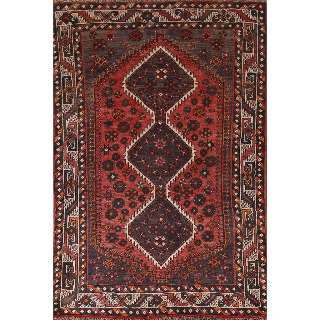 Qashqai Persian Vintage Area Rug Bedroom Handmade Wool Carpet - 4'5"x 6'11"