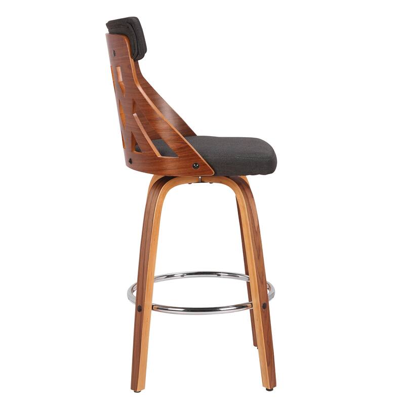 York Mid-Century Modern 26" Counter Stool in Wood and Fabric