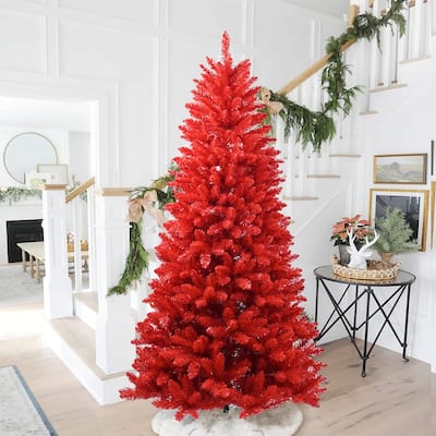 Artificial Red Christmas Tree Halloween Tree Xmas Tree w/ Metal Stand