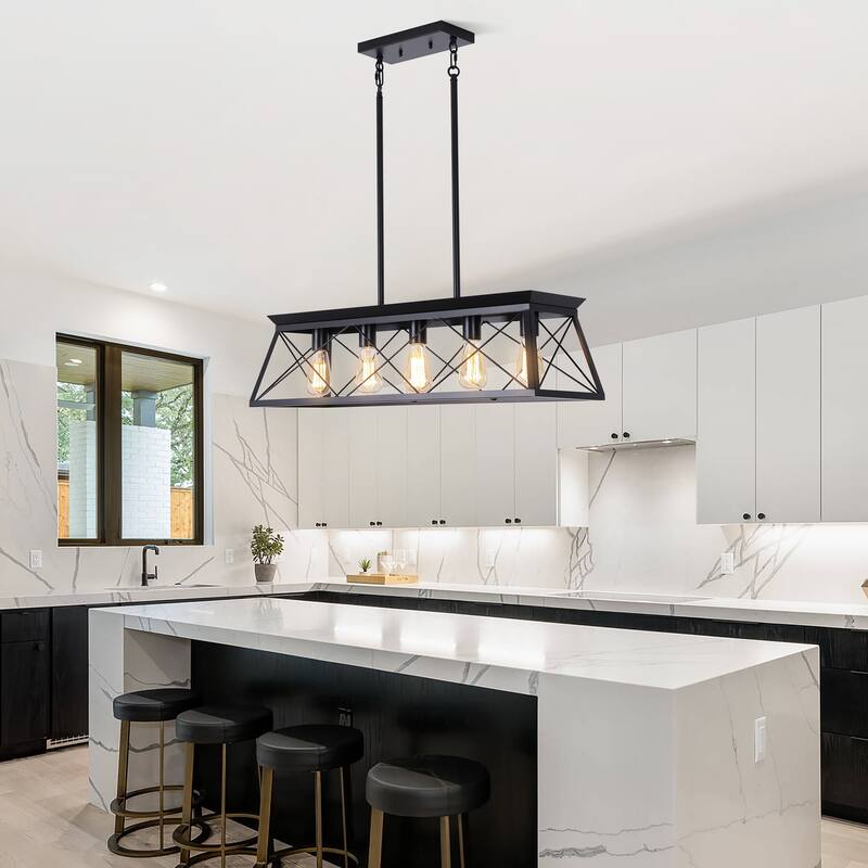 Mateo 31.5 in. 5-Light Farmhouse Chandelier Light with Caged Metal Shade