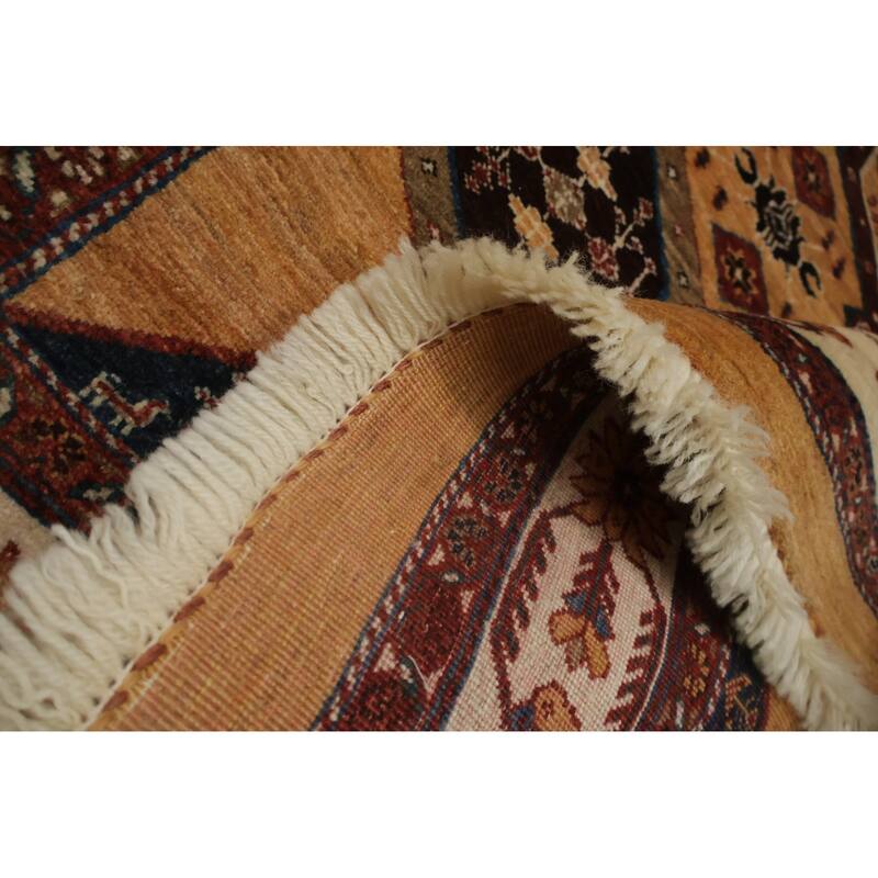 Hand Knotted Oriental 100% Wool Carpet Traditional Tribal Yellow & Gold Shiraz Area Rug - 8' 3'' X 5' 9''