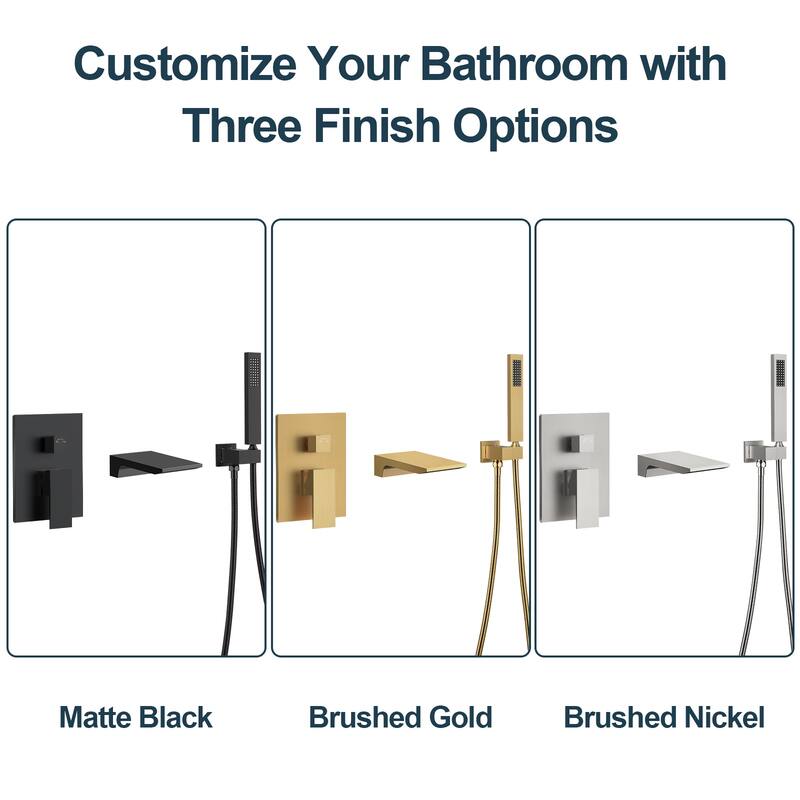 GRANDJOY Shower Faucet set Wall Mount Waterfall Tub Spout and Hand Shower Combo