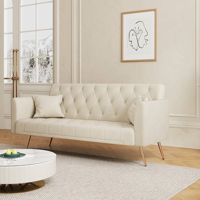 71" Velvet Green Gray Double Sofa Bed