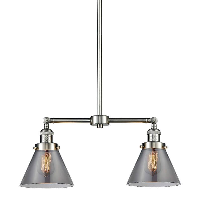 Innovations Lighting Large Cone 2 Light 21" Wide Linear Chandelier - Brushed Satin Nickel / Smoked