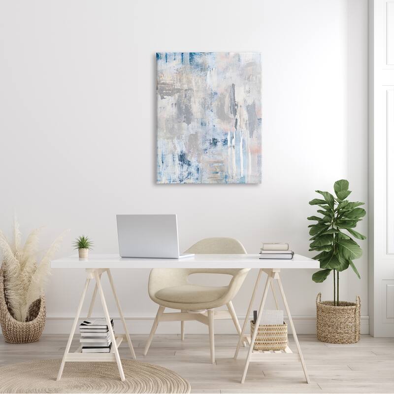 Stupell Modern Abstract Cascading Painting Blue Pink Grey Composition Canvas Wall Art
