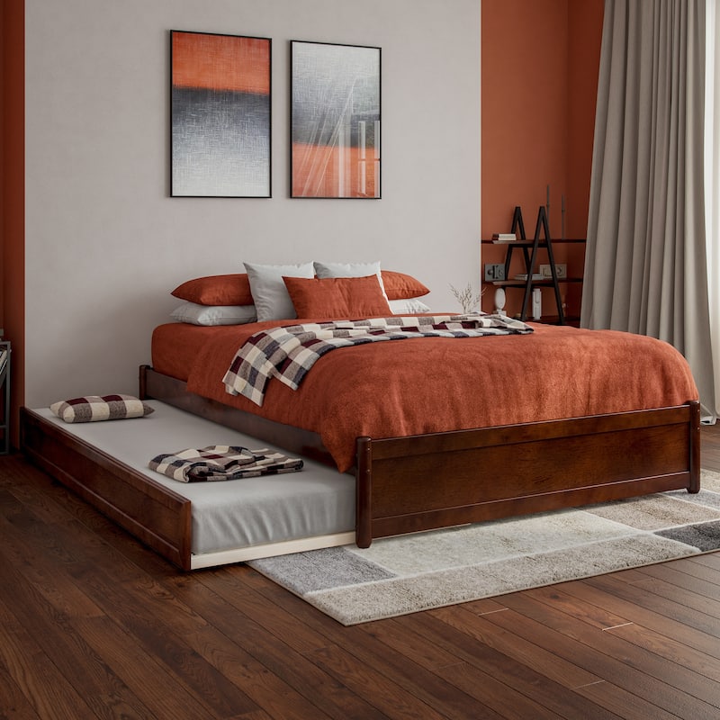 Barcelona Full Panel Platform Bed with Twin Trundle in Walnut