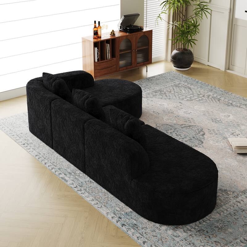 Curved Modular Sofa with Chaise Lounge, Full Compression Upholstered Boneless Sofa, Corner 3 Seater Sofa with 3 Pillows