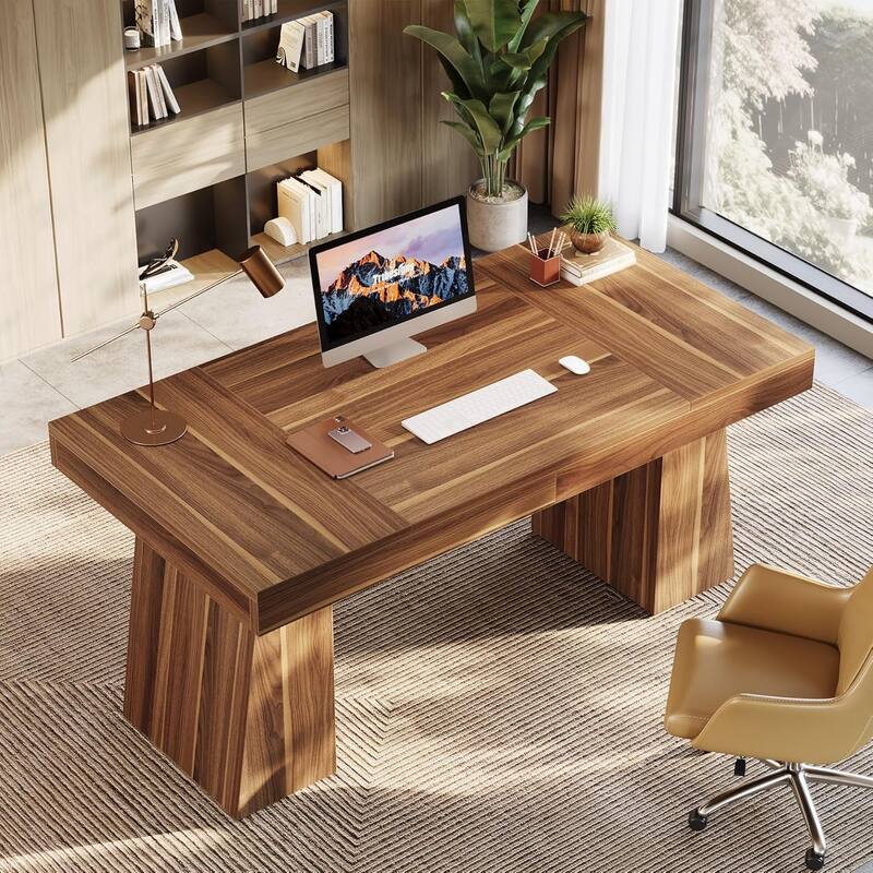 55" Modern Executive Desk, Large Home Office Desk with Double Pedestal