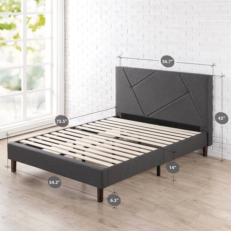 Priage by ZINUS Grey Upholstered Geometric Platform Bed Frame