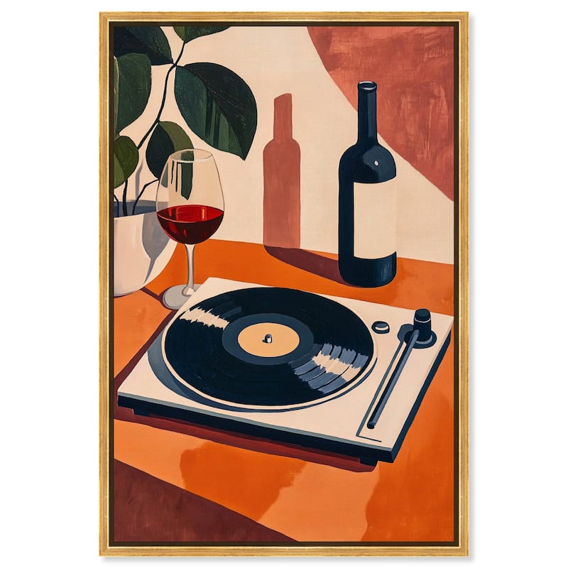 Vinyl and Wine Canvas by Art Remedy - Gold - 30" x 45"