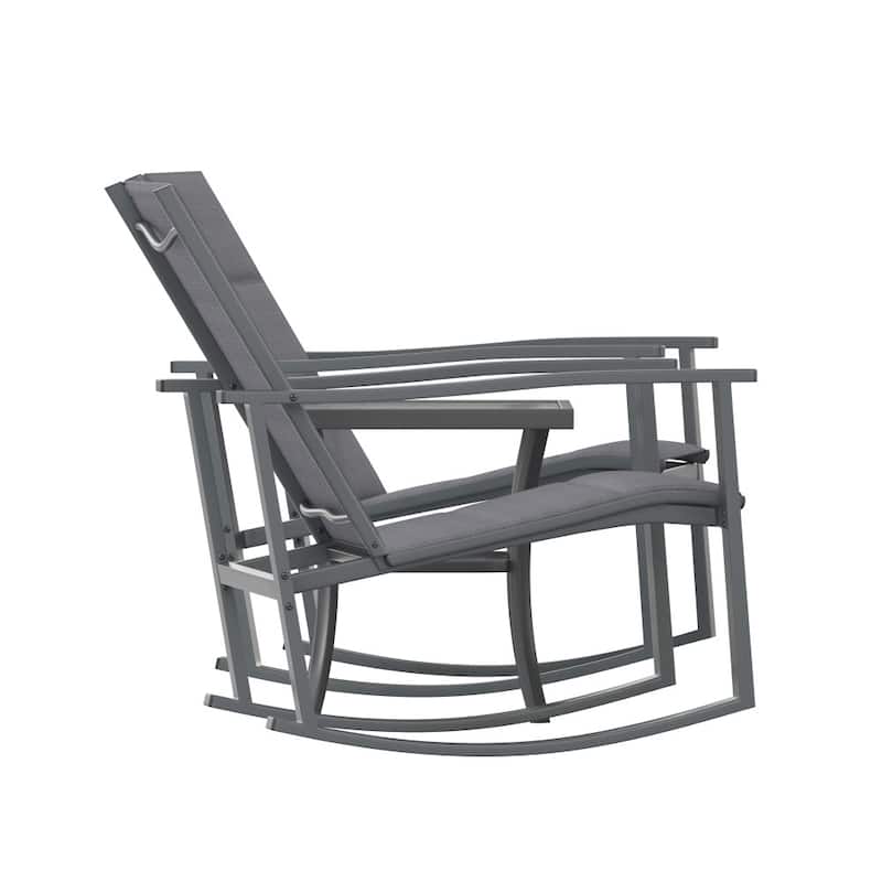 3 Piece All-Weather Rocking Chairs and Glass Top Table Bistro Set