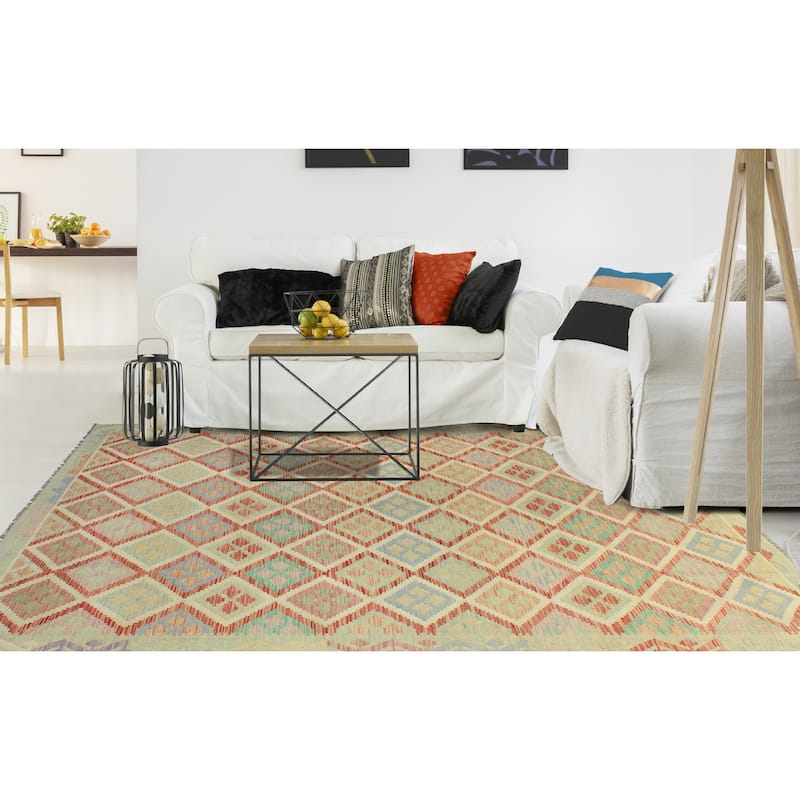 Sun Faded Flatweave Lela Red/Ivory Rug - 6'6" x 9'7"