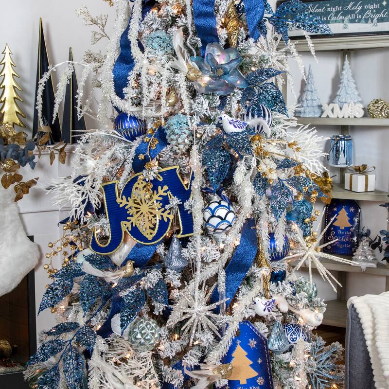 37" Glittered Blue Fern Christmas Spray