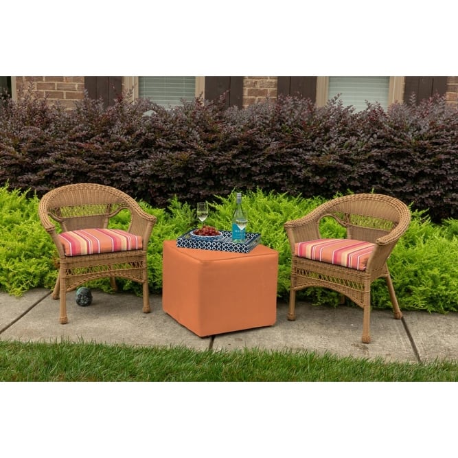 Sunbrella® Stripe Fabric 1-Piece Indoor/Outdoor Wicker Seat Pad Cushion, 19.5"W x 19.5"L, Brannon Redwood - 19.5"W x 19.5"L