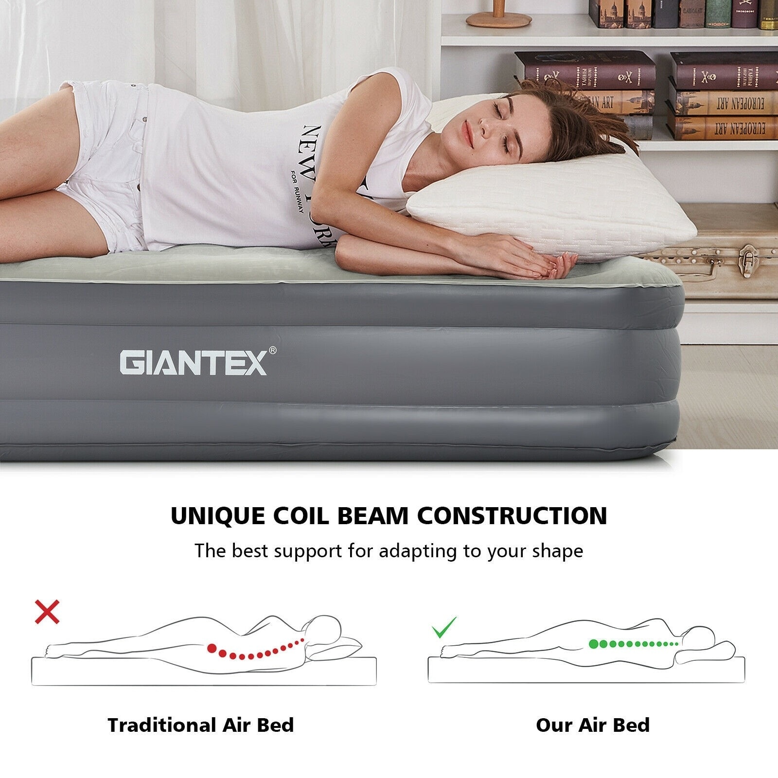 Portable Inflation Air Bed Mattress with Built-in Pump - Grey