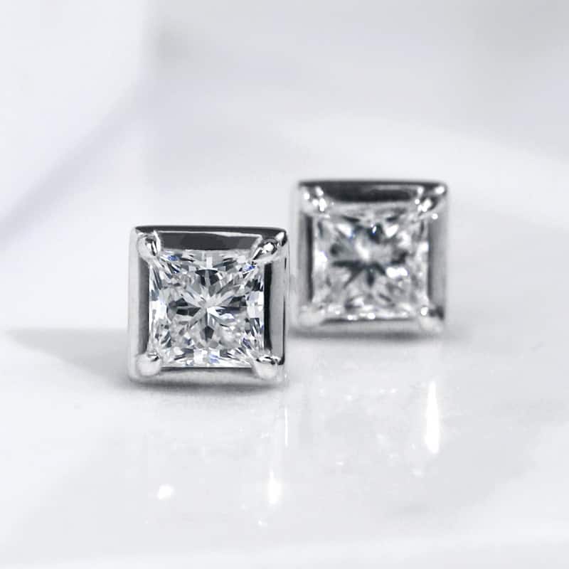 Kobelli 1 Carat Lab Grown Diamond 14k Solid Gold Princess Brilliant-cut Chubby Marshmallow Bezel Modern Stud Earrings (DEF/VS)