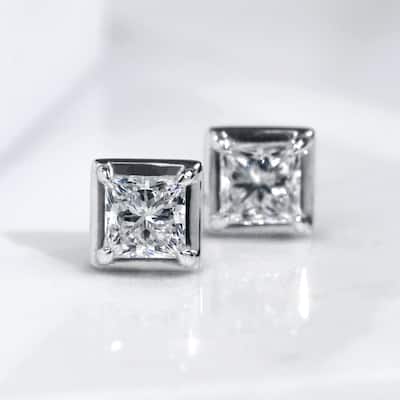 Kobelli 1 Carat Lab Grown Diamond 14k Solid Gold Princess Brilliant-cut Chubby Marshmallow Bezel Modern Stud Earrings (DEF/VS)