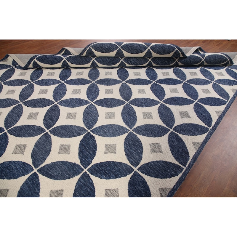 Ivory/ Blue Circles Hand-Tufted Modern Rug Contemporary Carpet