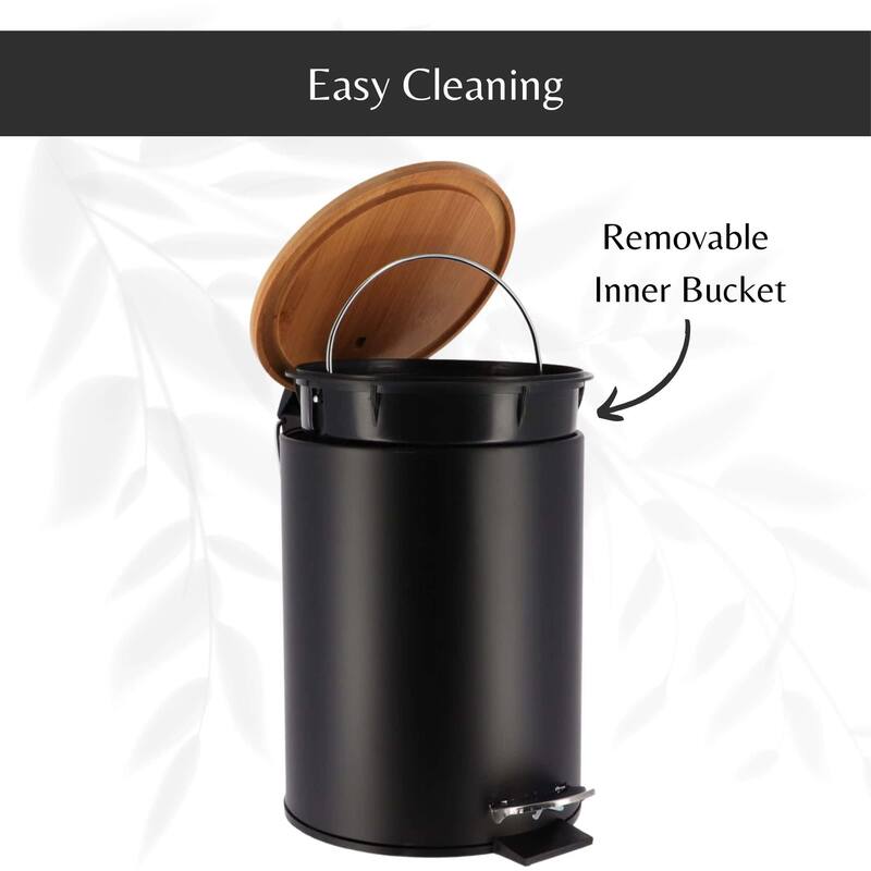 Stylish Trash Can with Bamboo Lid and Pedal, 2.5L Capacity - 9.2" H x 8" L x 8" W