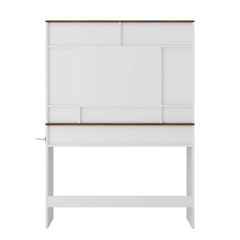 Farmhouse Vanity Desk with Makeup Mirror, Touch Light and Drawers, White Make-up Vanity Dressing Table with Charging Station