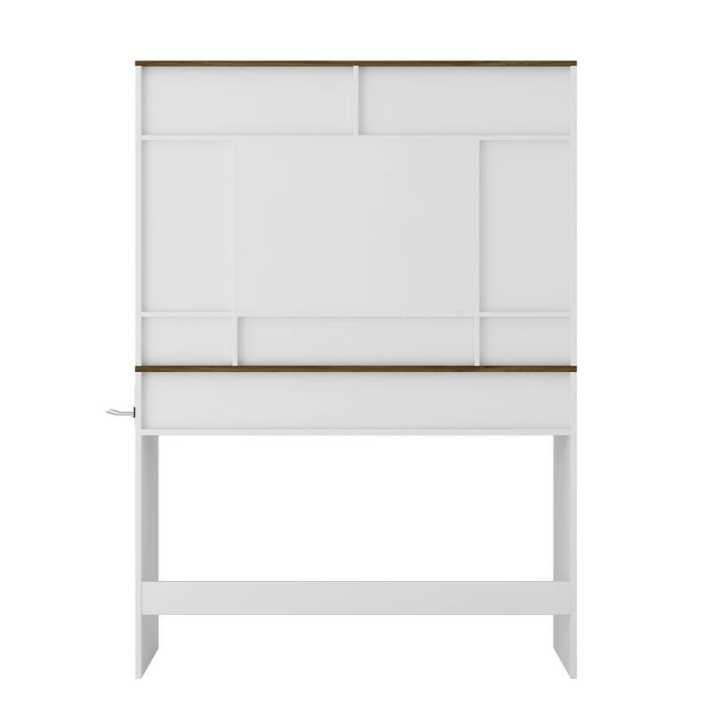 Vanity Set with Hair Dryer Holder, 43" Farmhouse Dressing Table with Lighted Mirror & Makeup Drawer