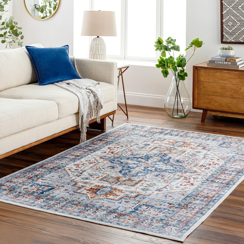 Syabira Machine Washable Traditional Area Rug - Blue/Rust - 5' x 7' 6"