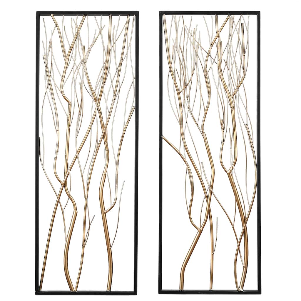 Gold Metal Branch Black Border Metal Wall Decor (Set of 2)